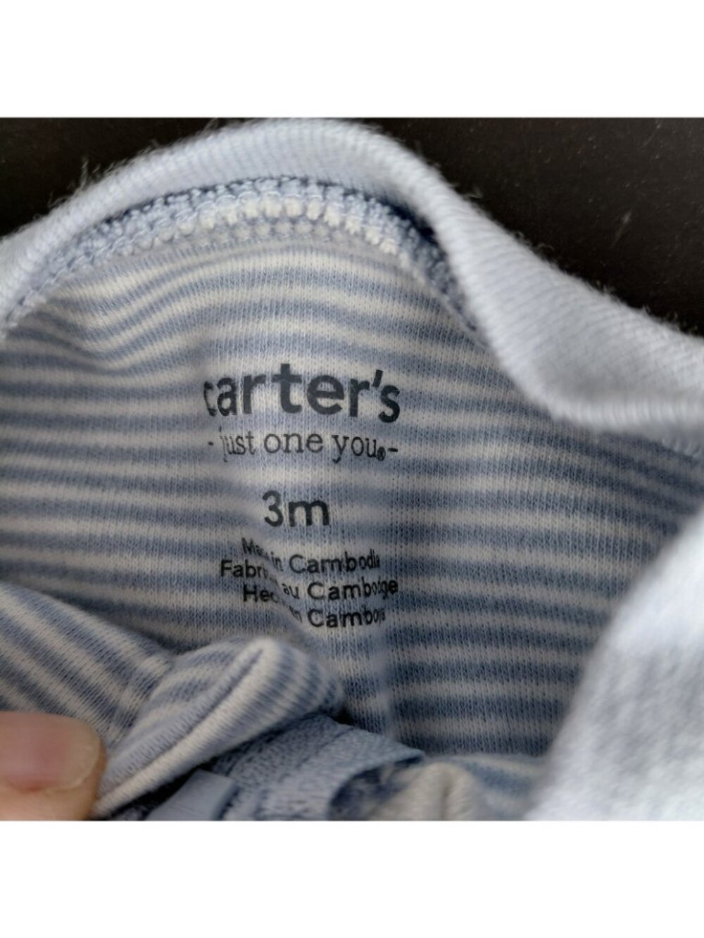 One Piece Sleeper Pajamas Boys 0-3 Months Blue Stripe Bunny Rabbit Animal Footed - Picture 5 of 7